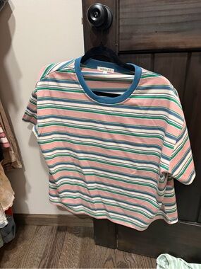 Wishlist Pastel Stripe Tee with Blue Neckline
